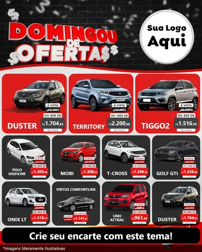 Modelo de Rede Social para Feed Instagram com o tema Domingou de Ofertas para Concessionaria de Carros