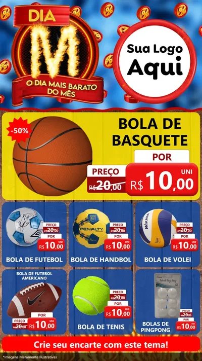 Modelo de Rede Social para Stories com o tema Dia M - O Dia Mais Barato Do Mês para Artigos Esportivos