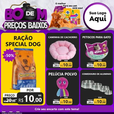 Modelo de Rede Social para Feed Facebook com o tema Boom de Preços Baixos para Pet Shop
