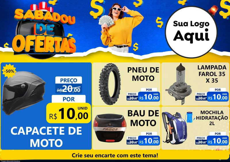 Modelo de Encarte para Encarte A4 Horizontal com o tema Sabadou de Ofertas para Moto peças