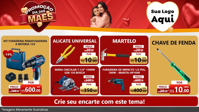 Modelo de TV para TV Horizontal com o tema Promoção Dia das Mães para Maquinas e Ferramentas