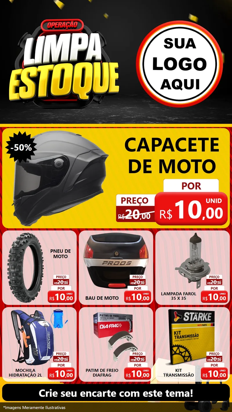 Modelo de Rede Social para Stories com o tema Operação Limpa Estoque para Moto peças