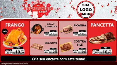 Modelo de TV para TV Horizontal com o tema Promoção de Aniversário - 5 Anos para Assados