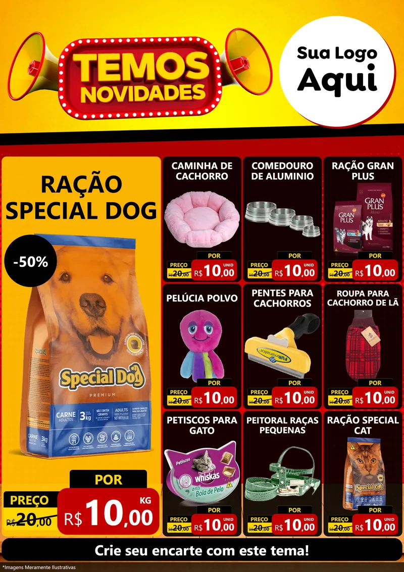 Modelo de Encarte para Encarte A4 Vertical com o tema Temos Novidades para Pet Shop