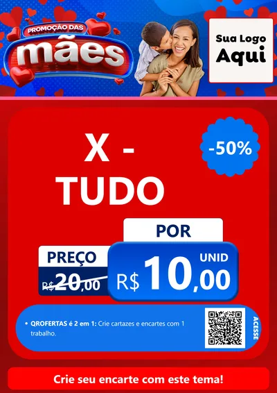 Modelo de Cartaz para Cartaz A4 Vertical com o tema Promoção das Mães para Hamburgueria