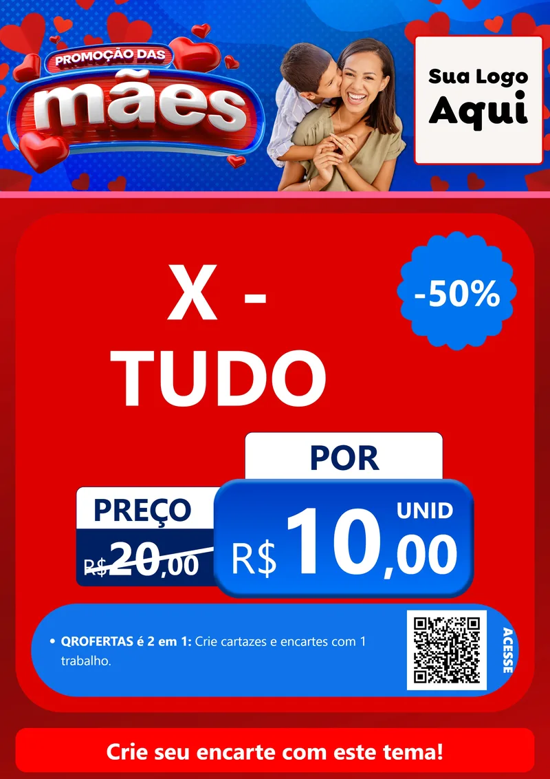 Modelo de Cartaz para Cartaz A4 Vertical com o tema Promoção das Mães para Hamburgueria
