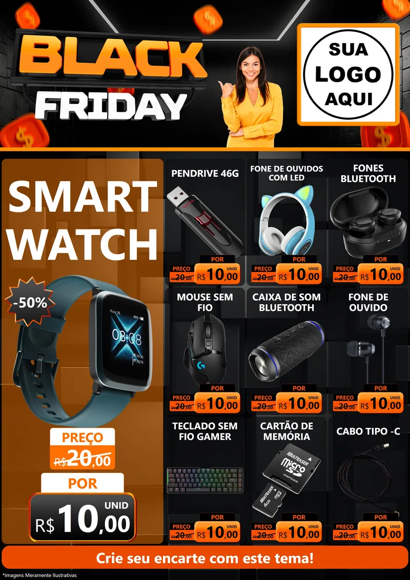 Modelo de Encarte para Encarte A4 Vertical com o tema Black Friday para Informática