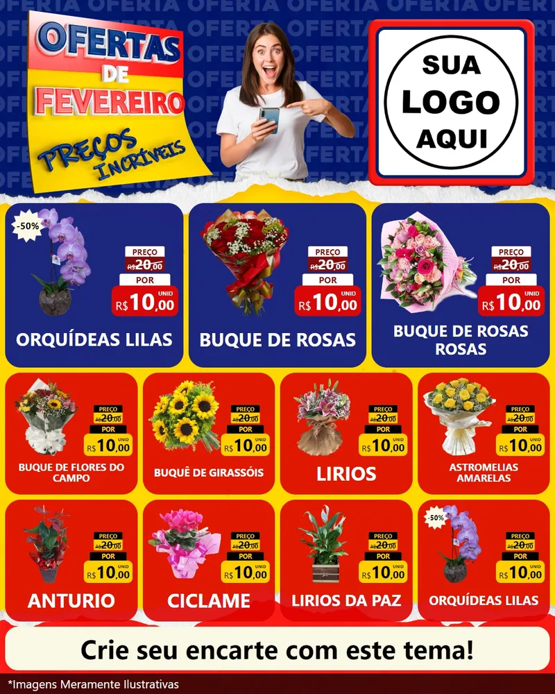Modelo de Rede Social para Feed Instagram com o tema Ofertas de Fevereiro - Preços Incríveis para Floricultura e jardim