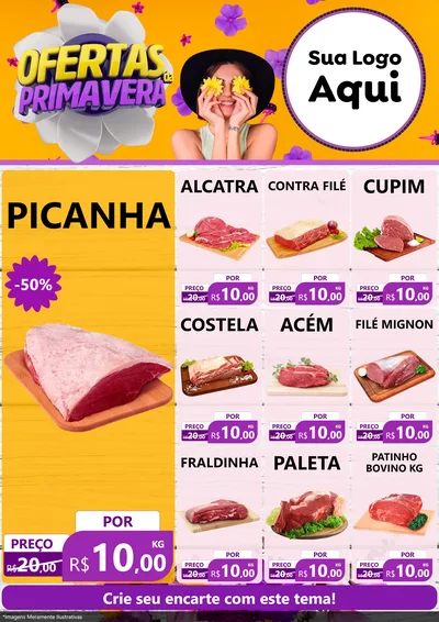 Modelo de Encarte para Encarte A4 Vertical com o tema Ofertas Da Primavera para Açougue