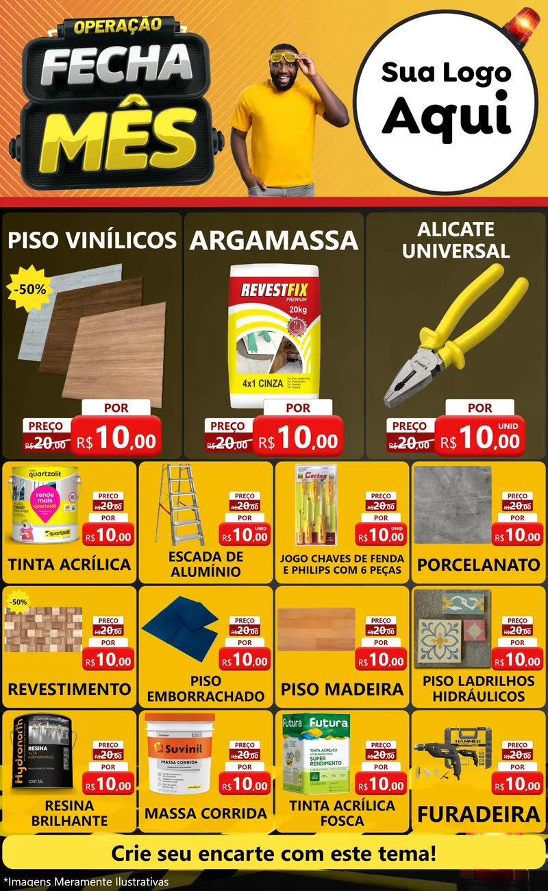 Modelo de Encarte para Encarte Grande com o tema Operação Fecha Mês para Material para Construção