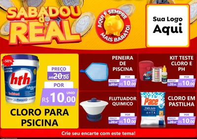 Modelo de Encarte para Encarte A4 Horizontal com o tema Sabadou do Real para Produtos para Piscina