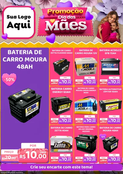 Modelo de Encarte para Encarte A4 Vertical com o tema Promoção Dia das Mães para Baterias Elétricas