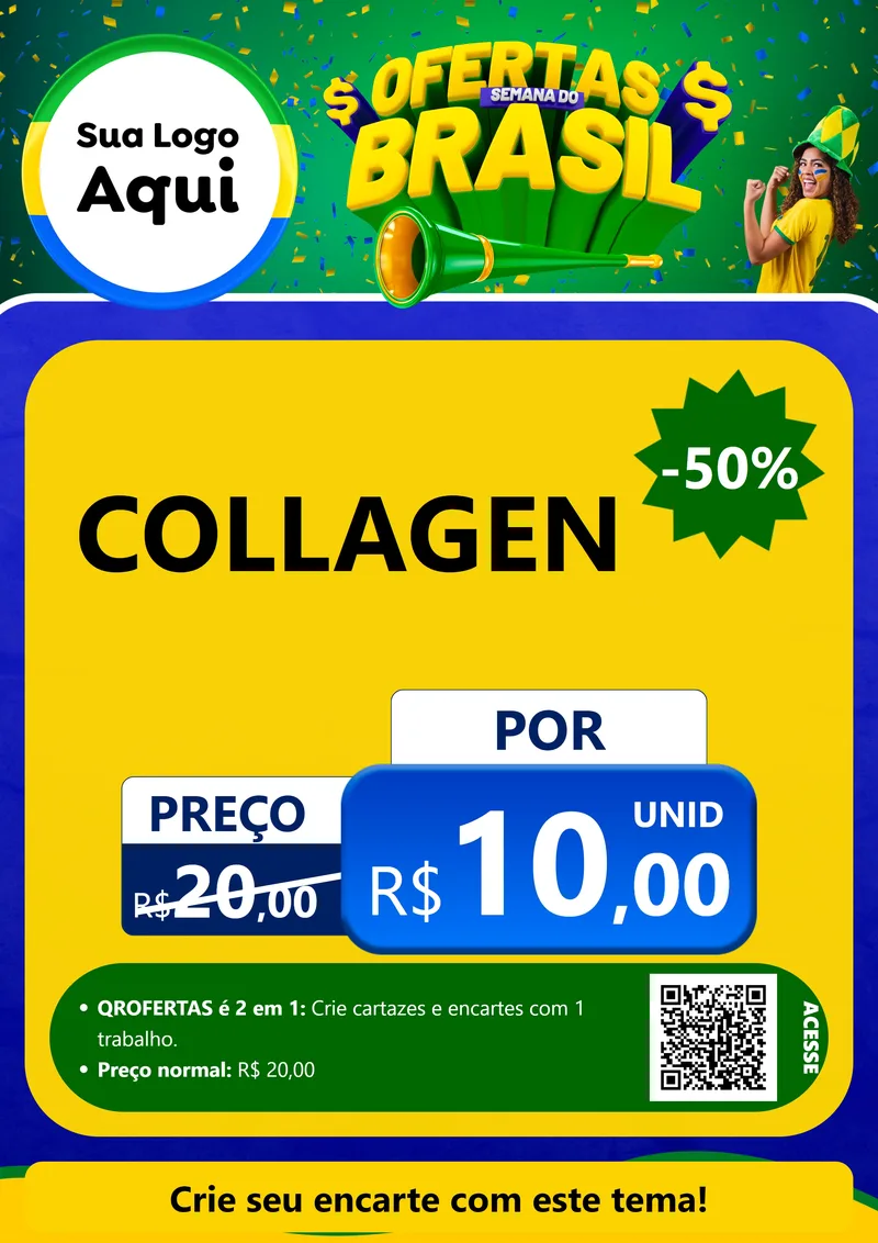 Modelo de Cartaz para Cartaz A4 Vertical com o tema Ofertas Semana do Brasil para Suplementos alimentares