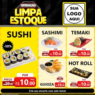 Modelo de Rede Social para Feed Facebook com o tema Operação Limpa Estoque para Comida japonesa