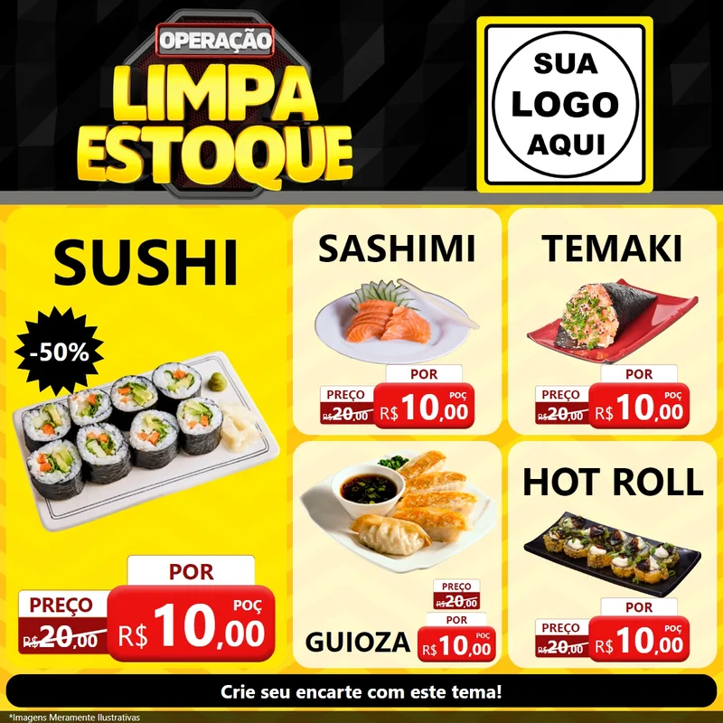 Modelo de Rede Social para Feed Facebook com o tema Operação Limpa Estoque para Comida japonesa