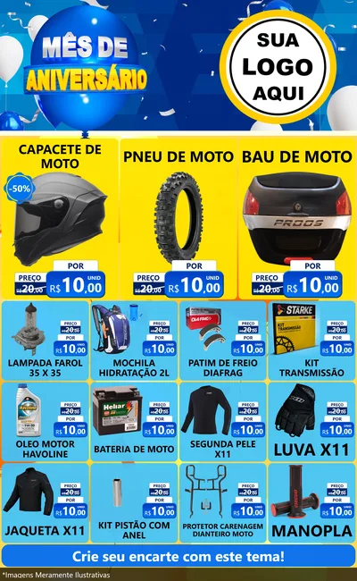 Modelo de Encarte para Encarte Grande com o tema Mês de Aniversário para Moto peças