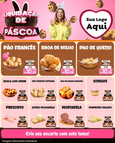 Modelo de Rede Social para Feed Instagram com o tema Liquidação de Páscoa para Padaria