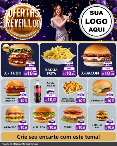 Modelo de Rede Social para Feed Instagram com o tema Ofertas de Réveillon para Hamburgueria
