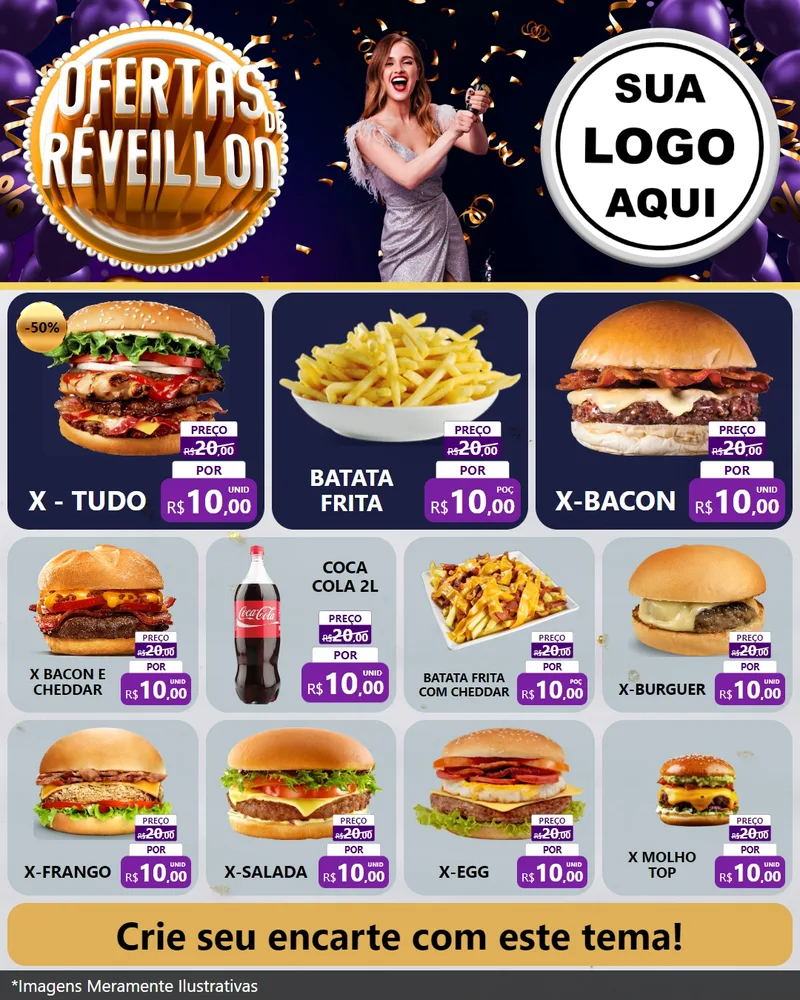 Modelo de Rede Social para Feed Instagram com o tema Ofertas de Réveillon para Hamburgueria