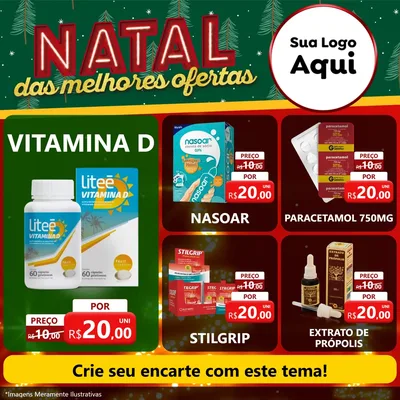 Modelo de Rede Social para Feed Facebook com o tema Natal das Melhores Ofertas para Farmácia