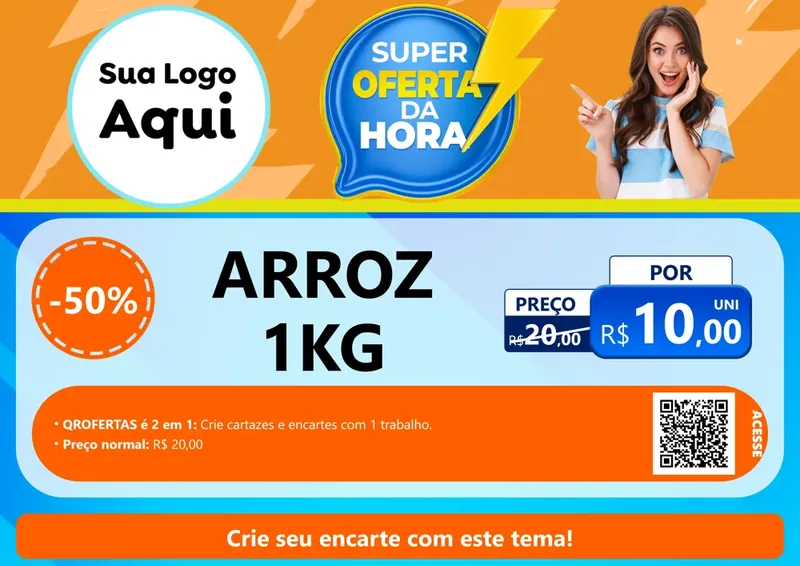 Modelo de Cartaz para Cartaz A4 Horizontal com o tema Super Oferta da Hora para Supermercado