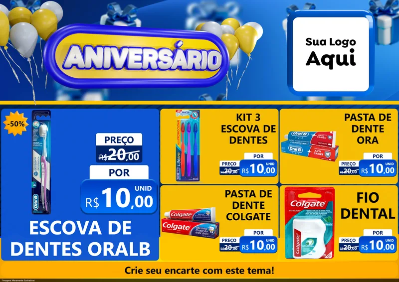 Modelo de Encarte para Encarte A4 Horizontal com o tema Aniversário para Higiene Pessoal