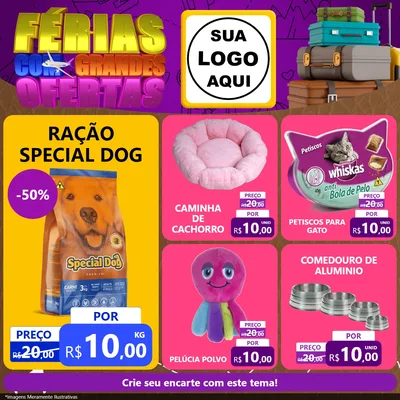 Modelo de Rede Social para Feed Facebook com o tema Férias com Grandes Ofertas para Pet Shop