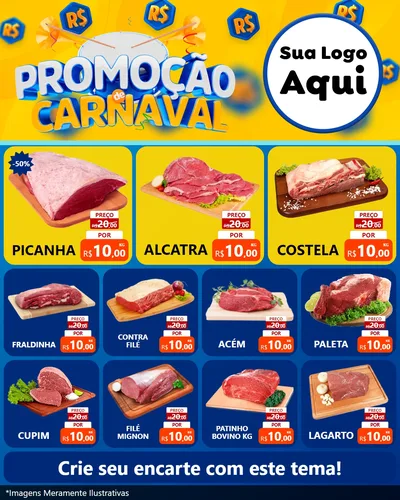 Modelo de Rede Social para Feed Instagram com o tema Promoção de Carnaval para Açougue