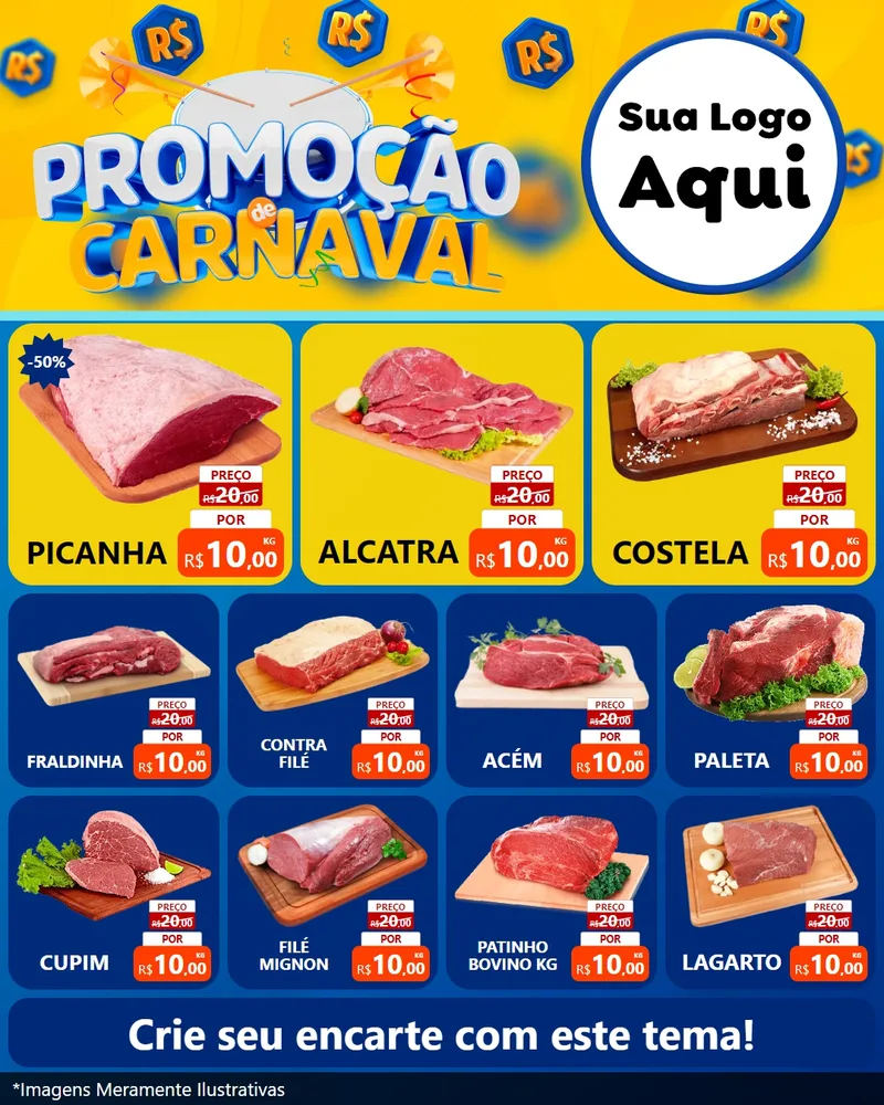Modelo de Rede Social para Feed Instagram com o tema Promoção de Carnaval para Açougue