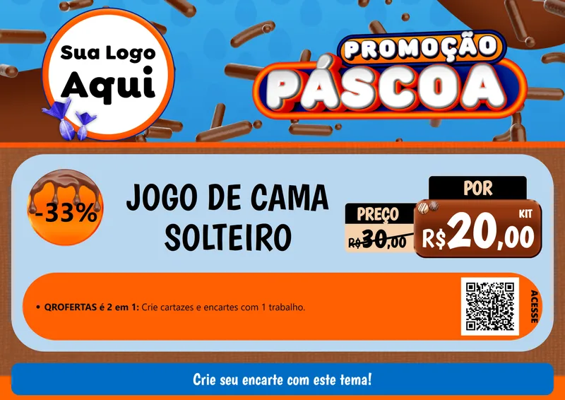 Modelo de Cartaz para Cartaz A4 Horizontal com o tema Promoção Páscoa para Cama, Mesa e Banho
