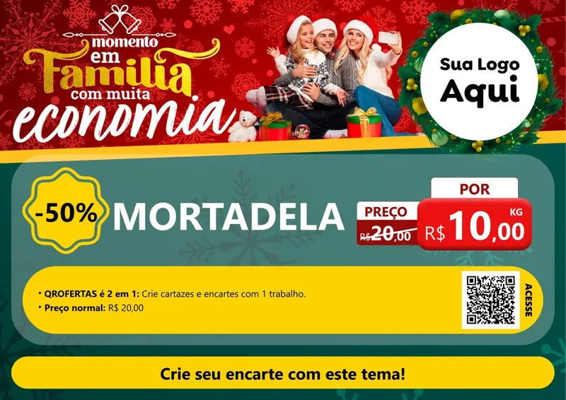 Modelo de Cartaz para Cartaz A4 Horizontal com o tema Momento em Família (Natal) para Frios e Laticínios