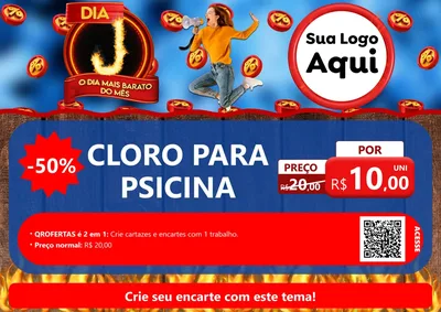Modelo de Cartaz para Cartaz A4 Horizontal com o tema Dia J - O Dia Mais Barato Do Mês para Produtos para Piscina