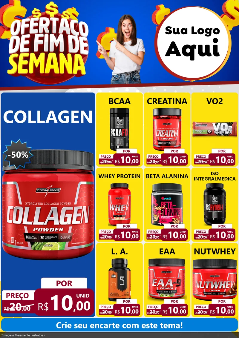 Modelo de Encarte para Encarte A4 Vertical com o tema Ofertaço de Fim de Semana para Suplementos alimentares