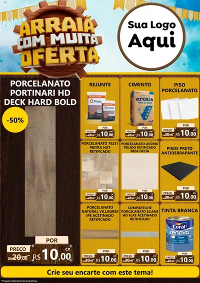 Modelo de Encarte para Encarte A4 Vertical com o tema Ofertas de São João - Junina para Pisos e revestimentos