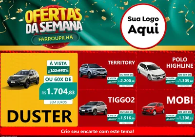 Modelo de Encarte para Encarte A4 Horizontal com o tema Ofertas da Semana Farroupilha para Concessionaria de Carros