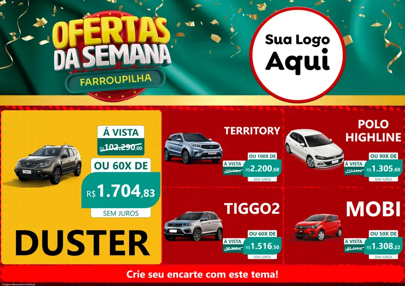 Modelo de Encarte para Encarte A4 Horizontal com o tema Ofertas da Semana Farroupilha para Concessionaria de Carros