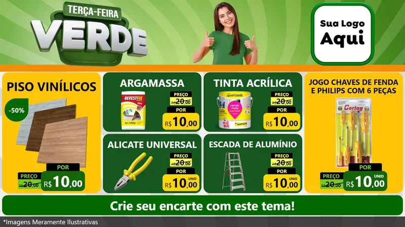 Modelo de TV para TV Horizontal com o tema Terça - Feira Verde para Material para Construção