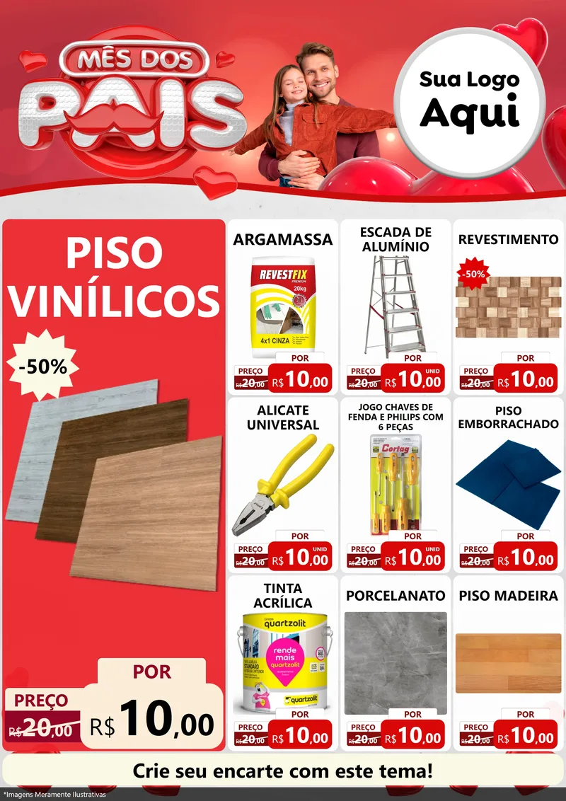 Modelo de Encarte para Encarte A4 Vertical com o tema Mês dos Pais para Material para Construção