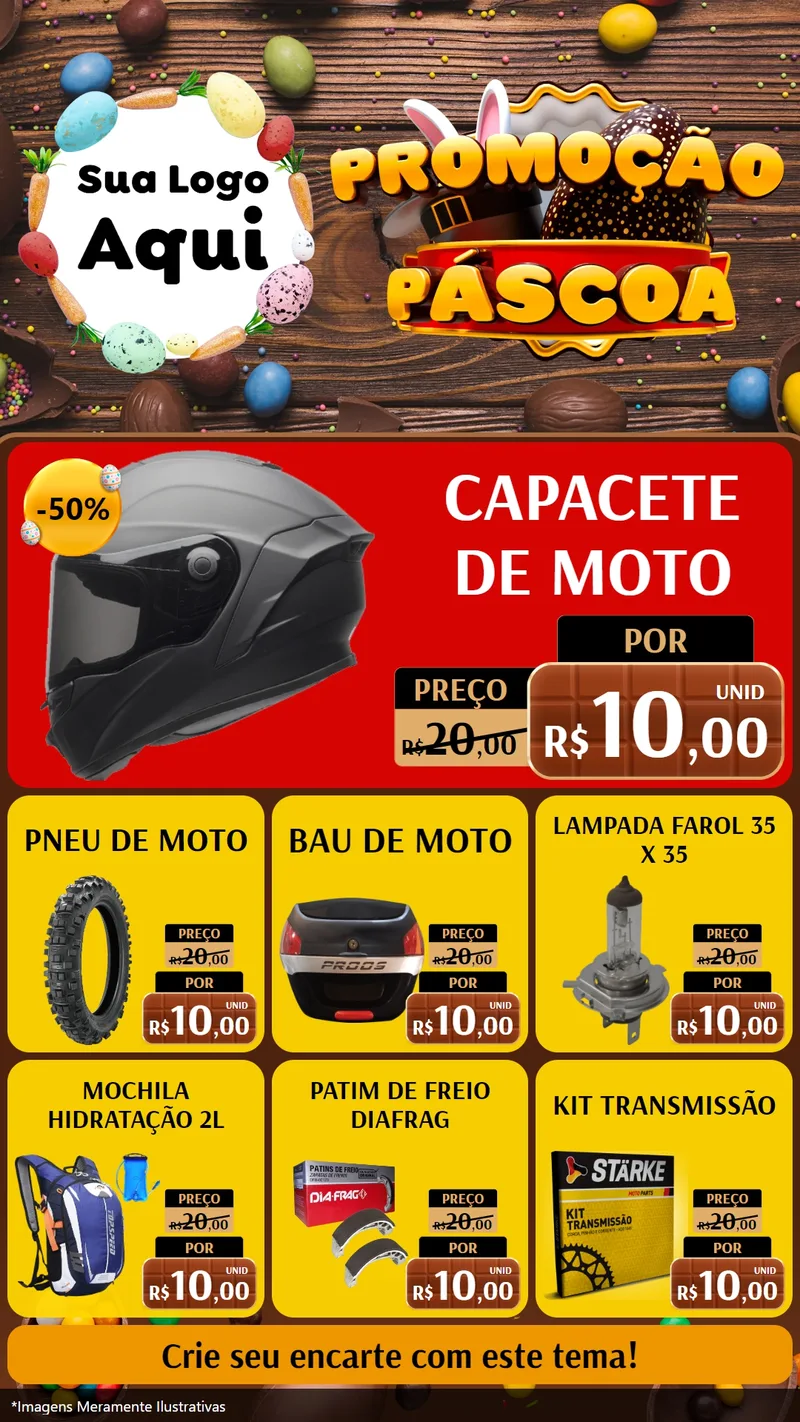 Modelo de Rede Social para Stories com o tema Promoção Páscoa para Moto peças