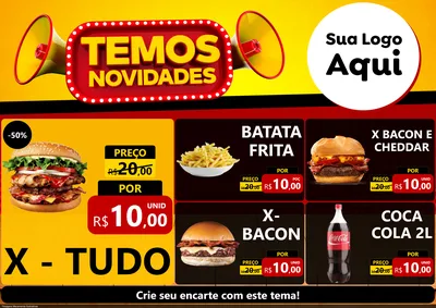 Modelo de Encarte para Encarte A4 Horizontal com o tema Temos Novidades para Hamburgueria