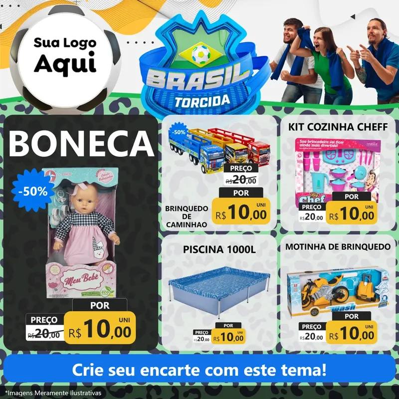 Modelo de Rede Social para Feed Facebook com o tema Brasil Torcida - Copa para Brinquedos