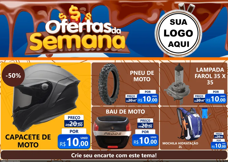 Modelo de Encarte para Encarte A4 Horizontal com o tema Ofertas da Semana - Páscoa para Moto peças