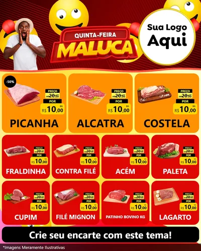 Modelo de Rede Social para Feed Instagram com o tema Quinta-feira Maluca para Açougue