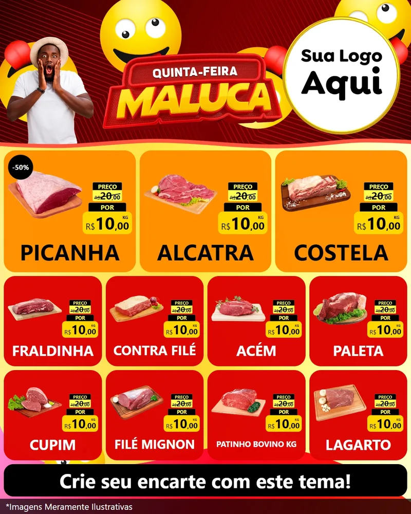 Modelo de Rede Social para Feed Instagram com o tema Quinta-feira Maluca para Açougue