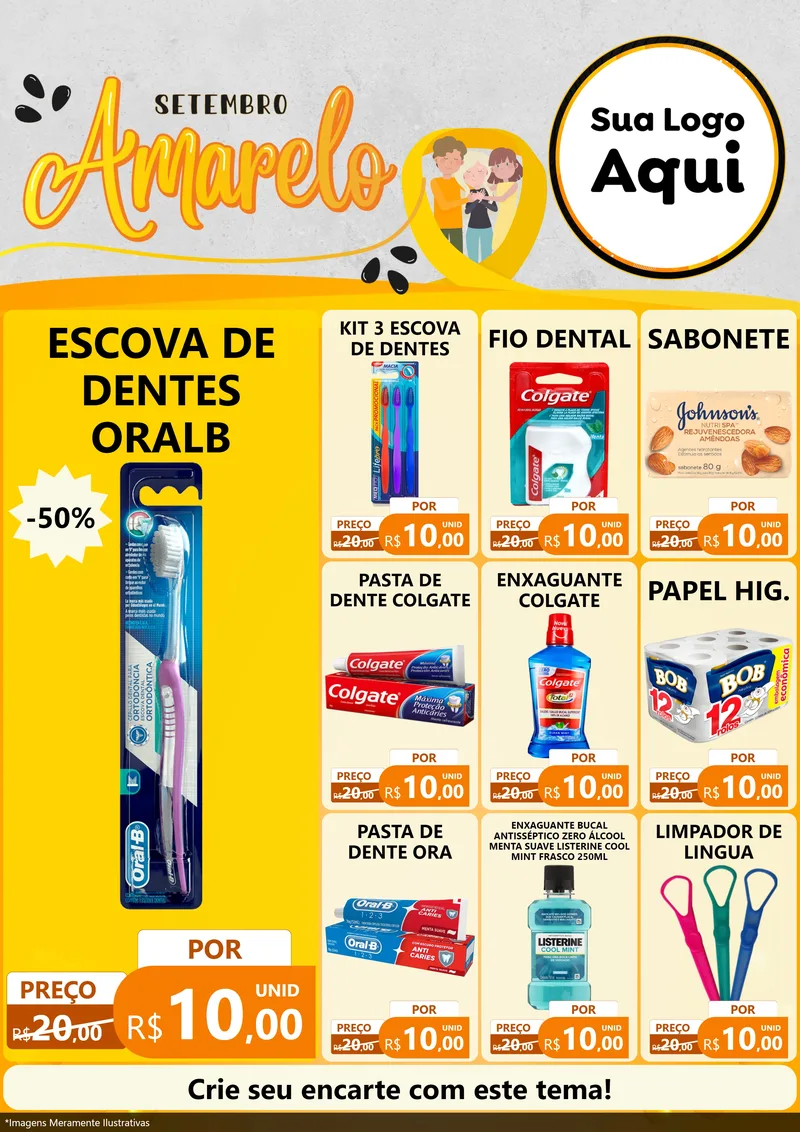 Modelo de Encarte para Encarte A4 Vertical com o tema Setembro Amarelo para Higiene Pessoal