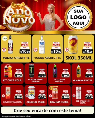 Modelo de Rede Social para Feed Instagram com o tema Super Ano Novo para Distribuidora de bebidas