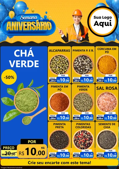 Modelo de Encarte para Encarte A4 Vertical com o tema Semana de Aniversário para Produtos Naturais