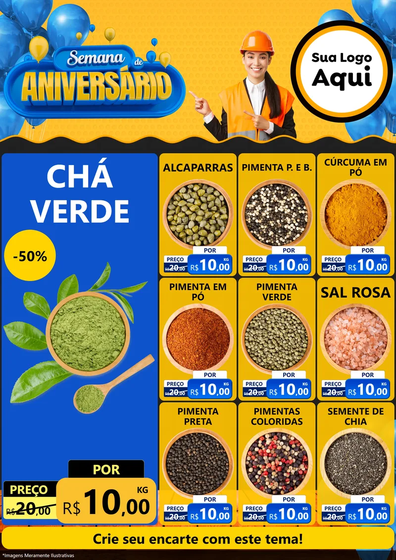 Modelo de Encarte para Encarte A4 Vertical com o tema Semana de Aniversário para Produtos Naturais