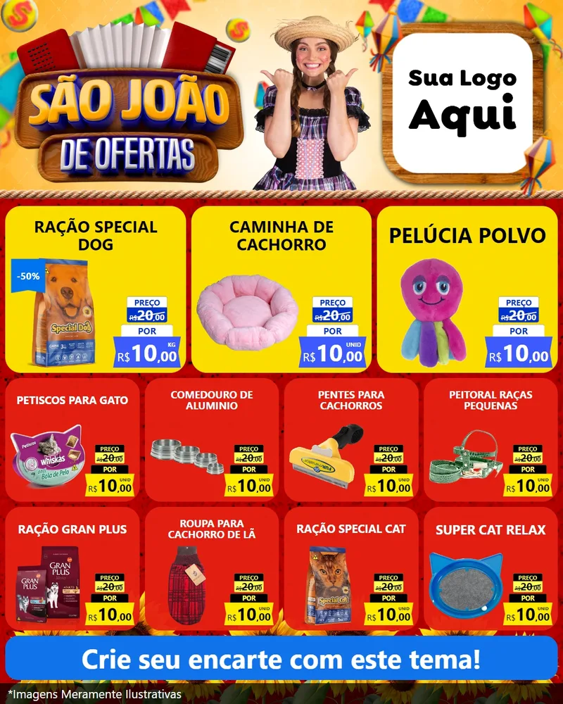 Modelo de Rede Social para Feed Instagram com o tema São João de Ofertas para Pet Shop