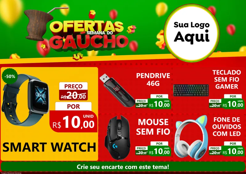 Modelo de Encarte para Encarte A4 Horizontal com o tema Ofertas Semana Do Gaúcho para Informática